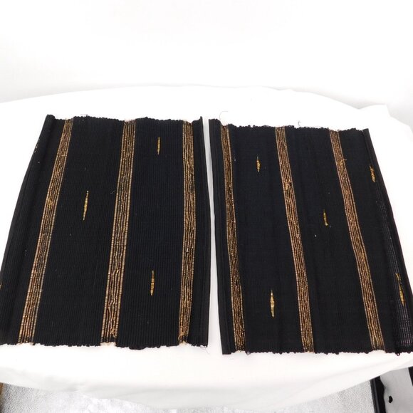Placemat and Coaster Set Black Cloth Woven with Bamboo Rollable 6 Each Vintage - Picture 6 of 9
